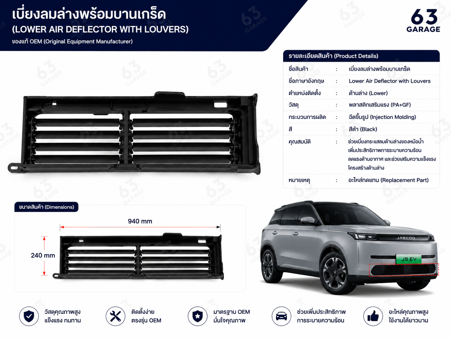 พลาสติกเบี่ยงลมชุดบานเกร็ด
